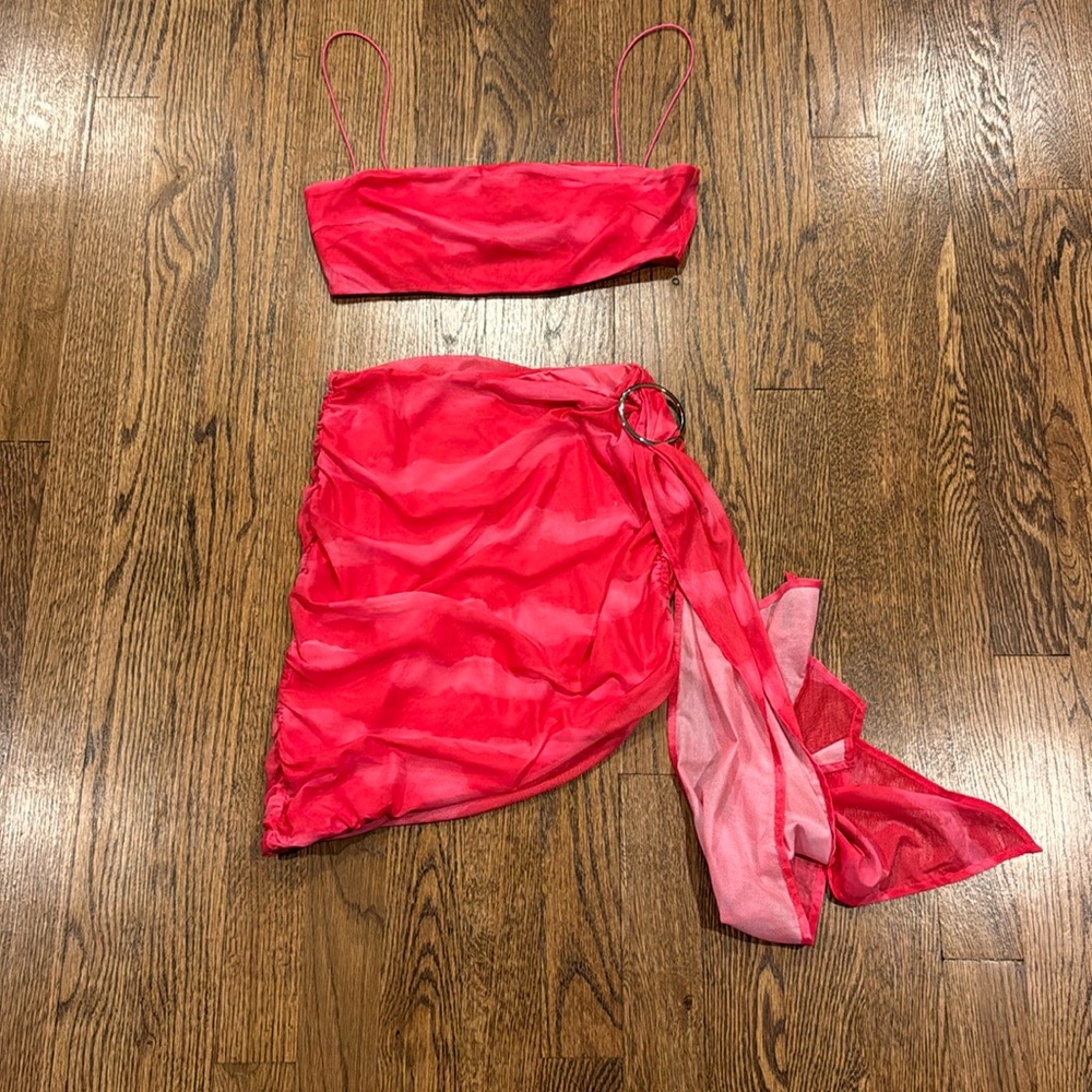 Tiger Mist red mesh patterned skirt set size small bottom and medium top